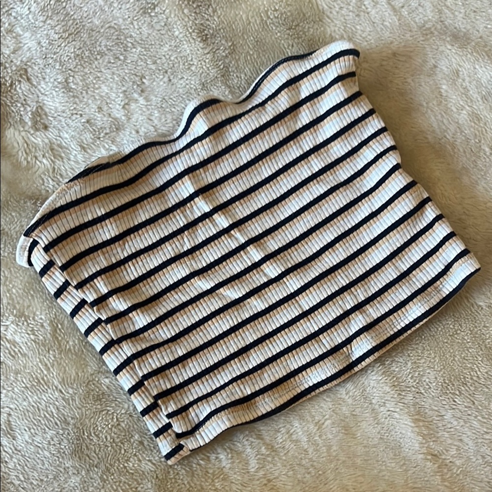 Black and White Striped Tube Top